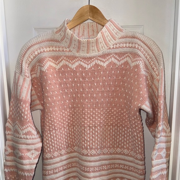 Ninon De Lendos Sweater 90’s Fair Isle Nordic Ski Womens M Chunky Mock Neck Pink